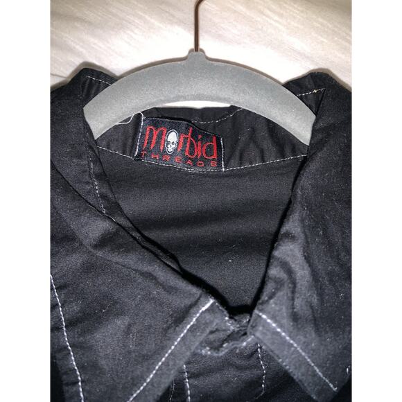 Morbid Thread Men’s Large Vintage 90s Y2K Black Snap Button Shirt Goth Punk Vamp - Picture 4 of 7